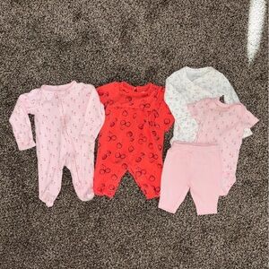 Carter’s Baby Girl Playful Cherry Set Pink & Red One Piece Sleeper Onsies Pants